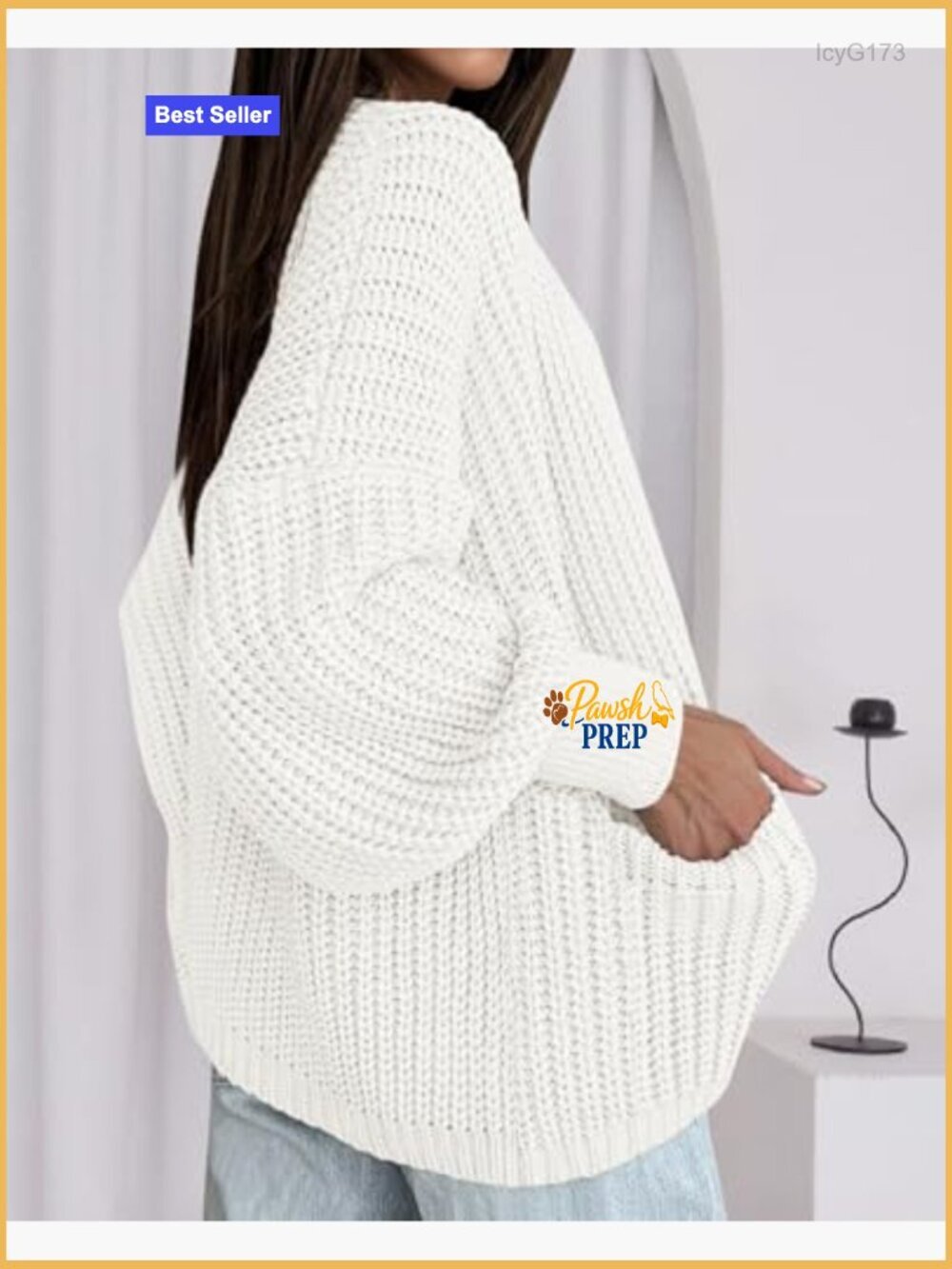 Oversized Open Front Knit Cardigan with Pockets - Long Sleeve Slouchy Sweater - Picture 3 of 7
